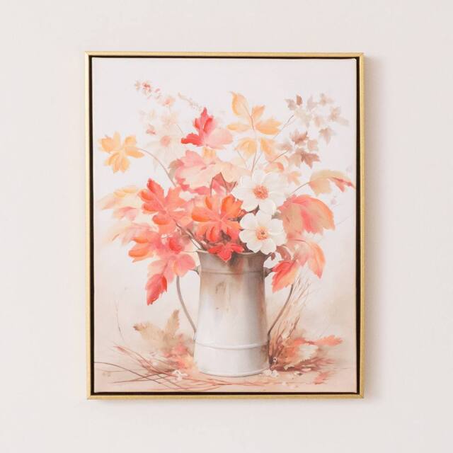Melody Maison Large Red Floral Autumn Framed Wall Print - 50cm X 40cm in Gold - Size: 50 cm X 40 cm - image 1