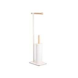 Showerdrape Sonata White & Bamboo Toilet Roll Holder & Toilet Brush Combination - thumbnail 3