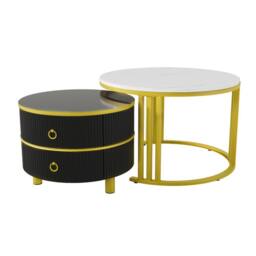 Merax Modern 2-Piece Nesting Coffee Table Set with Marble Effet Tabletop in Black - thumbnail 9