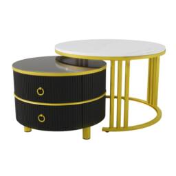 Merax Modern 2-Piece Nesting Coffee Table Set with Marble Effet Tabletop in Black - thumbnail 8