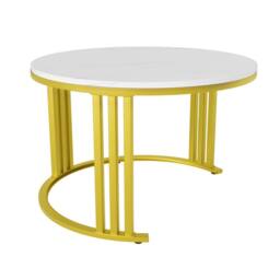 Merax Modern 2-Piece Nesting Coffee Table Set with Marble Effet Tabletop in Black - thumbnail 6