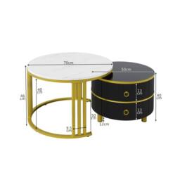 Merax Modern 2-Piece Nesting Coffee Table Set with Marble Effet Tabletop in Black - thumbnail 2