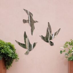 Primrose Wall Mounted Bird Silhouette Acrylic Frameless Mirror Decorative Wall Art Set of 3 in Silver - Size: 3 Pack