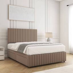 "BSSPOKE Emma Plush Velvet Divan Bed Set 24"" Headboard & 4 Drawers Mattress in Taupe - Size: Double" - thumbnail 3