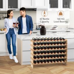 Costway 60 Bottles Wine Rack Stackable Modular Wine Bottle Holder in Natural - thumbnail 6