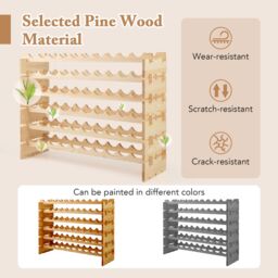 Costway 60 Bottles Wine Rack Stackable Modular Wine Bottle Holder in Natural - thumbnail 3