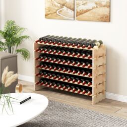 Costway 60 Bottles Wine Rack Stackable Modular Wine Bottle Holder in Natural - thumbnail 9