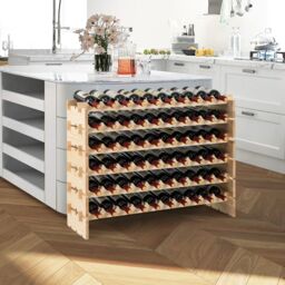 Costway 60 Bottles Wine Rack Stackable Modular Wine Bottle Holder in Natural - thumbnail 8