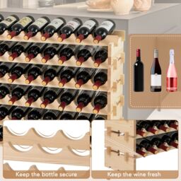 Costway 60 Bottles Wine Rack Stackable Modular Wine Bottle Holder in Natural - thumbnail 5