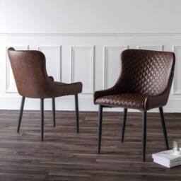 Cheshire Cromwell Premium Brown Faux Leather Dining Chairs - Set of 2 - thumbnail 5