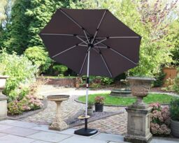 Royalcraft 2.7m Crank & Tilt LED Strip Parasol (38mm Pole, 8 Ribs) in Grey - thumbnail 1