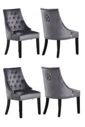 Life Interiors Set of 4 'Windsor' Knocker Back Velvet Dining Chairs Solid Wood Legs in Dark Grey - thumbnail 1