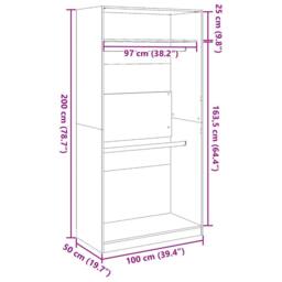 Berkfield Home Wardrobe Smoked Oak 100x50x200 cm Engineered Wood in Brown - Size: 100 x 50 x 200 cm - thumbnail 9