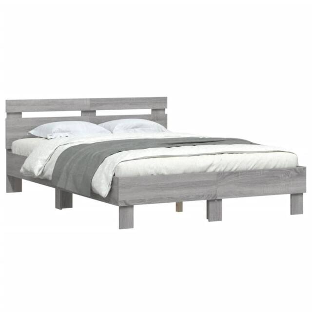 Berkfield Home Durable Bed Frame with LED without Mattress Grey Sonoma 120x200 cm - Size: Small Double - image 1