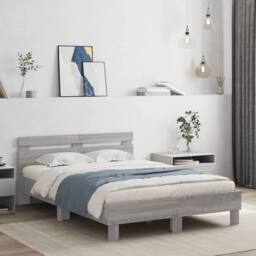 Berkfield Home Durable Bed Frame with LED without Mattress Grey Sonoma 120x200 cm - Size: Small Double - thumbnail 2