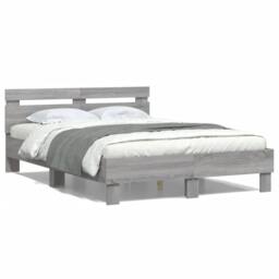 Berkfield Home Durable Bed Frame with LED without Mattress Grey Sonoma 120x200 cm - Size: Small Double - thumbnail 5