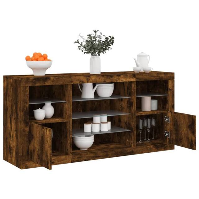 Berkfield Home Sideboard with LED Lights Smoked Oak 142.5x37x67 cm in Brown - image 1