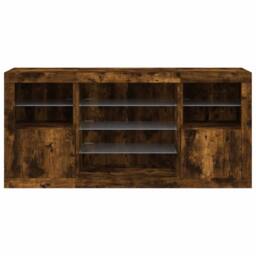 Berkfield Home Sideboard with LED Lights Smoked Oak 142.5x37x67 cm in Brown - thumbnail 6