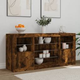 Berkfield Home Sideboard with LED Lights Smoked Oak 142.5x37x67 cm in Brown - thumbnail 3