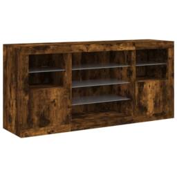 Berkfield Home Sideboard with LED Lights Smoked Oak 142.5x37x67 cm in Brown - thumbnail 5