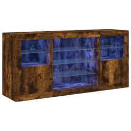 Berkfield Home Sideboard with LED Lights Smoked Oak 142.5x37x67 cm in Brown - thumbnail 2