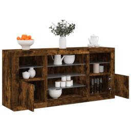 Berkfield Home Sideboard with LED Lights Smoked Oak 142.5x37x67 cm in Brown - thumbnail 1