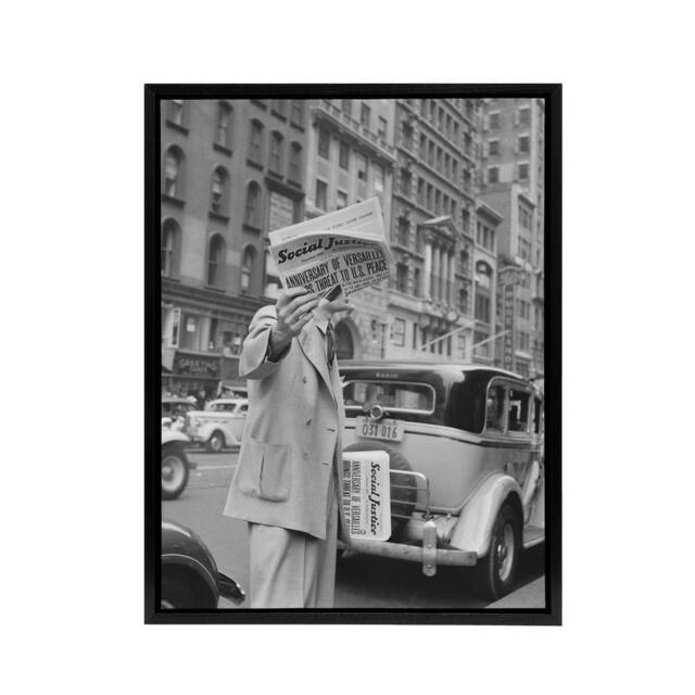 "Artery8 Social Justice Newsboy Dorothea Lange Framed Canvas Wall Art Print in Grey - Size: W12"" x H16""" - image 1