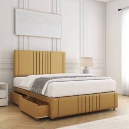 "BSSPOKE Hazel Divan Bed Plush Velvet 24""Headboard 2Drawers Footend & Mattress in Mustard - Size: King" - thumbnail 1