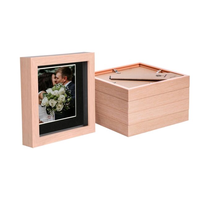 "Nicola Spring 6"" x 6"" 3D Box Photo Frames - 4"" x 4"" Mount - Light Brown - Pack of 5 in Black" - image 1