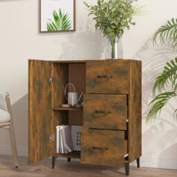 Berkfield Home Sideboard Smoked Oak 69.5x34x90 cm Engineered Wood in Brown - thumbnail 3