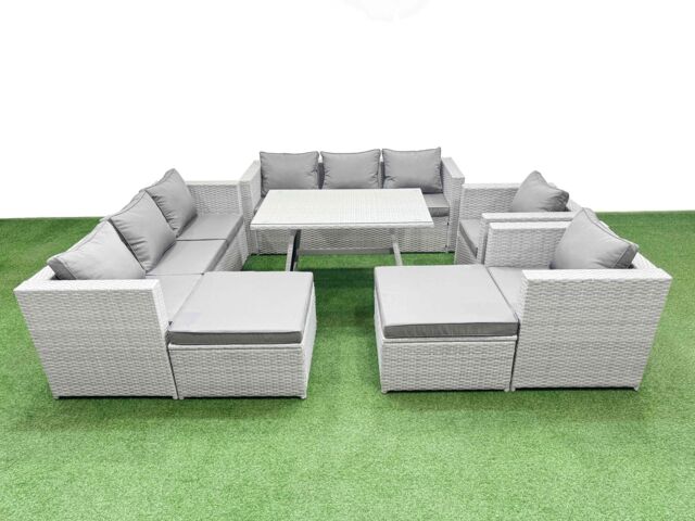 Fimous 10 Seater Garden Furniture Set with 2 Big Stool Light Grey - image 1