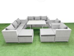 Fimous 10 Seater Garden Furniture Set with 2 Big Stool Light Grey - thumbnail 2