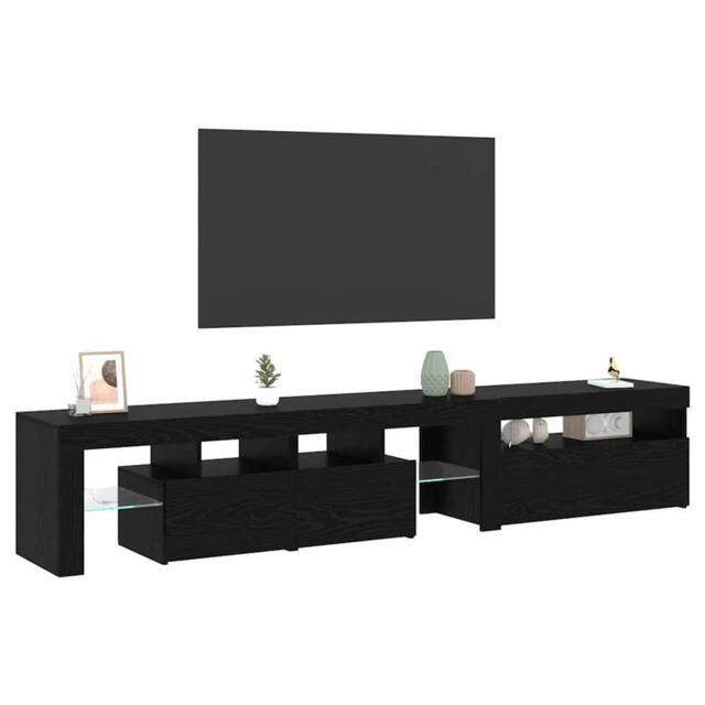 Berkfield Home TV Cabinets 2 pcs with LED Lights Black Oak Engineered Wood - image 1