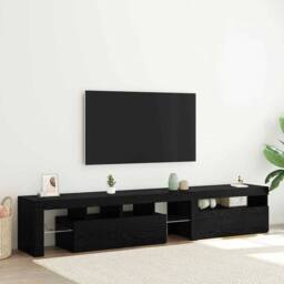 Berkfield Home TV Cabinets 2 pcs with LED Lights Black Oak Engineered Wood - thumbnail 2
