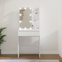 Berkfield Home Dressing Table with LED White 60x40x140 cm - Size: 60 x 40 x 140 cm