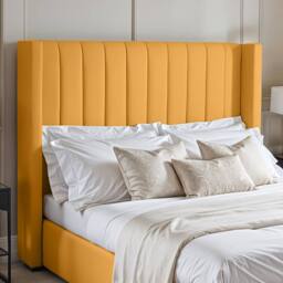UK Bed Furniture Barcelona Upholstered Bed with 48 Inch Headboard & Slatted Base in Mustard - Size: Single - thumbnail 2