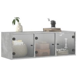 Berkfield Home Wall Cabinet with Glass Doors Concrete Grey 102x37x35 cm - Size: 102 x 37 x 35 cm - thumbnail 4