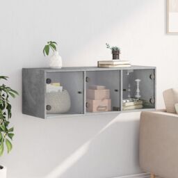 Berkfield Home Wall Cabinet with Glass Doors Concrete Grey 102x37x35 cm - Size: 102 x 37 x 35 cm - thumbnail 3