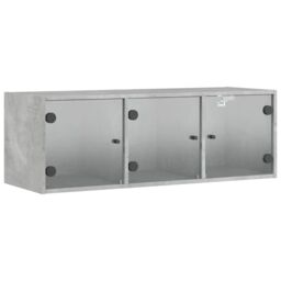 Berkfield Home Wall Cabinet with Glass Doors Concrete Grey 102x37x35 cm - Size: 102 x 37 x 35 cm - thumbnail 2