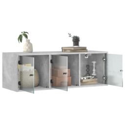 Berkfield Home Wall Cabinet with Glass Doors Concrete Grey 102x37x35 cm - Size: 102 x 37 x 35 cm - thumbnail 5