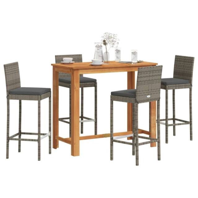 Berkfield Home 5 Piece Garden Bar Set Grey Solid Wood Acacia & Poly Rattan - image 1