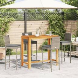 Berkfield Home 5 Piece Garden Bar Set Grey Solid Wood Acacia & Poly Rattan - thumbnail 3