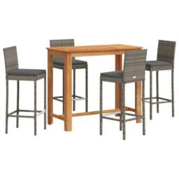 Berkfield Home 5 Piece Garden Bar Set Grey Solid Wood Acacia & Poly Rattan - thumbnail 2