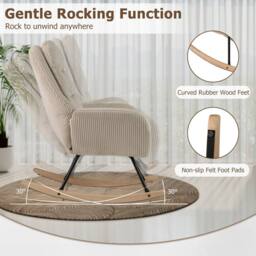 Costway Upholstered Rocking Chair Nursery Glider Rocker w/Padded Backrest in Beige - thumbnail 7