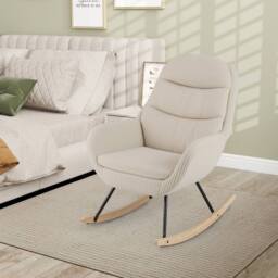 Costway Upholstered Rocking Chair Nursery Glider Rocker w/Padded Backrest in Beige - thumbnail 5