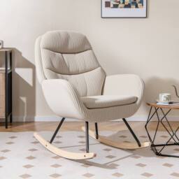 Costway Upholstered Rocking Chair Nursery Glider Rocker w/Padded Backrest in Beige - thumbnail 6