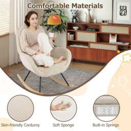Costway Upholstered Rocking Chair Nursery Glider Rocker w/Padded Backrest in Beige - thumbnail 8