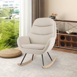 Costway Upholstered Rocking Chair Nursery Glider Rocker w/Padded Backrest in Beige - thumbnail 4