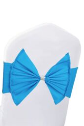 Neel Blue Chair Sash Band with Slider Buckle, Stretchy Chair Bands Bows for Party, Event, Reception in Turquoise