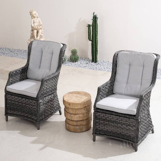 Direct Wicker 3-Piece Outdoor Bistro Set, Aluminium Rattan Chairs with Side Table in Grey - Size: 2 Pack - image 1